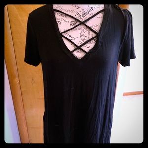 Black dress. Cris cross V neck.
